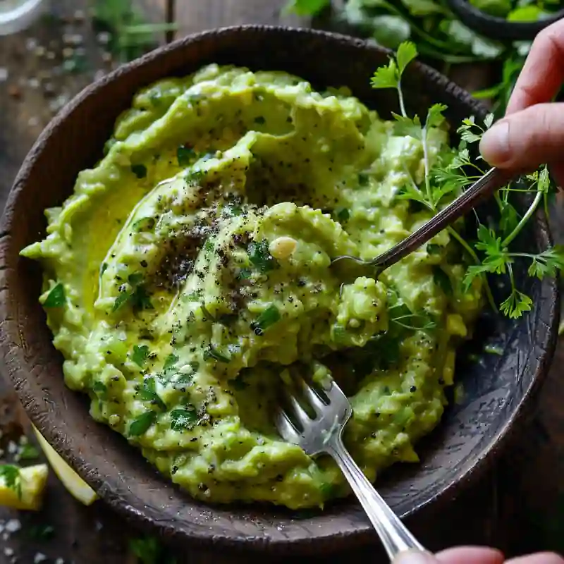 Guide on How to Make Avocado Toast with Egg 3 Mashing ripe avocado with lemon juice, salt, and black pepper in a bowl for avocado toast | soolfood.com