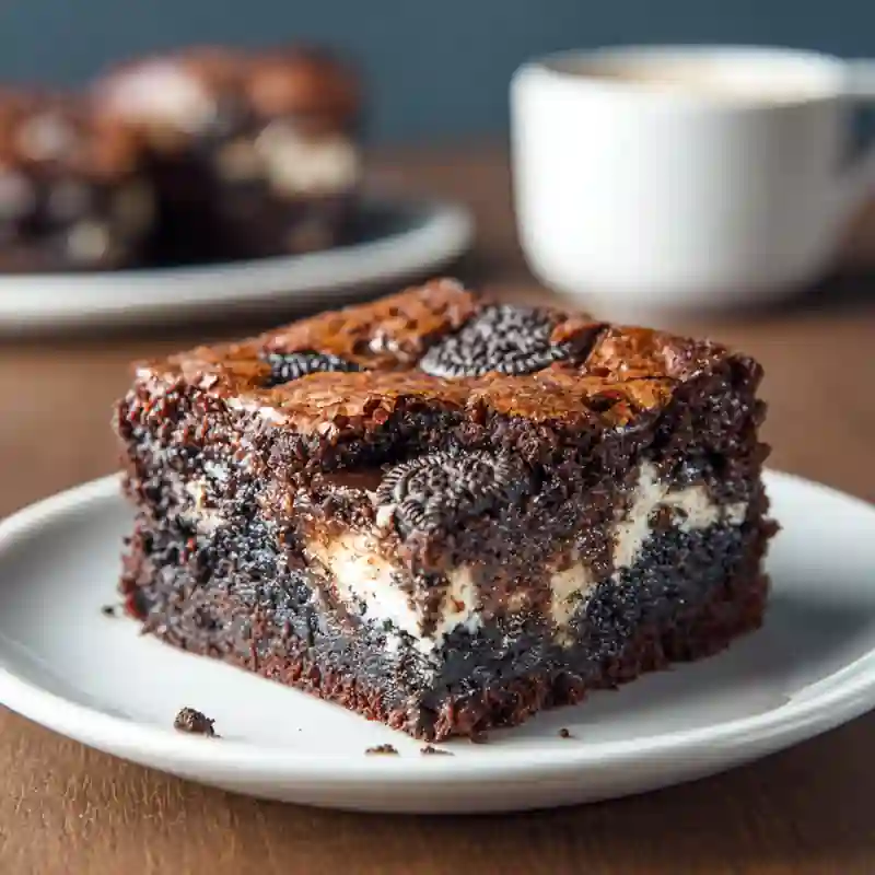 5 Tips for the Perfect Oreo Brownies 2 Rich and fudgy Oreo brownies with a layer of Oreo cookies baked inside and served on a white plate