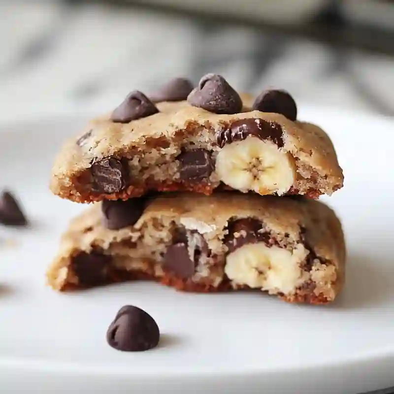 Banana chocolate chip cookies with melty chocolate chunks and fresh banana slices