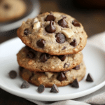Banana Chocolate Chip Cookies: The Best Chewy Dessert Ever 10 Freshly baked banana chocolate chip cookies on a tray with melty chocolate chips
