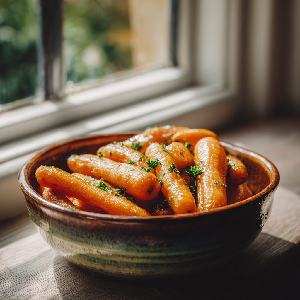 air fryer carrots recipe served in rustic bowl