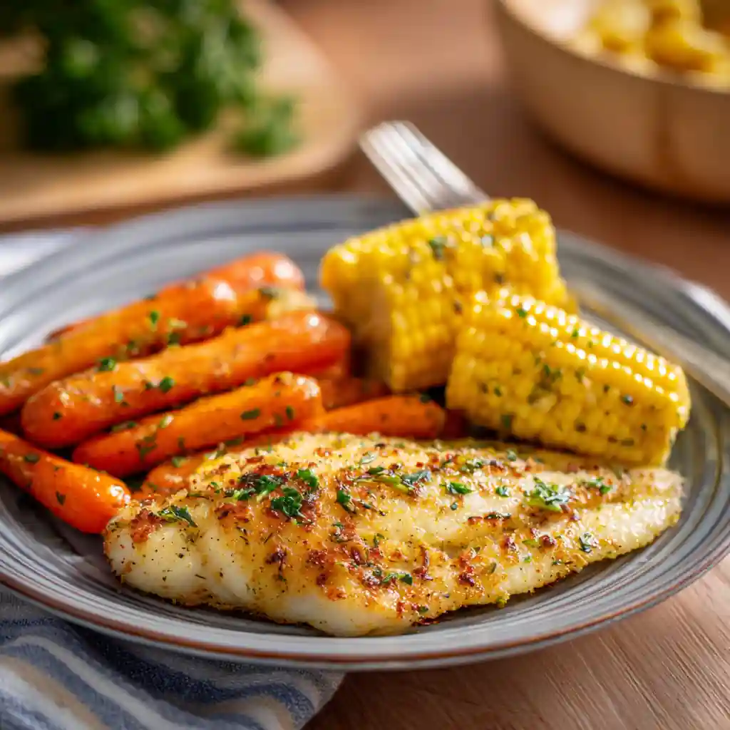 Air Fryer Tilapia Recipe That’s Crispy, Fast, and Healthy 7 air fryer tilapia served with carrots and corn
