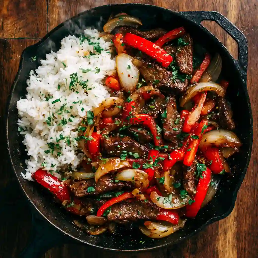 Garlic beef stir fry for lazy dinners, served with rice