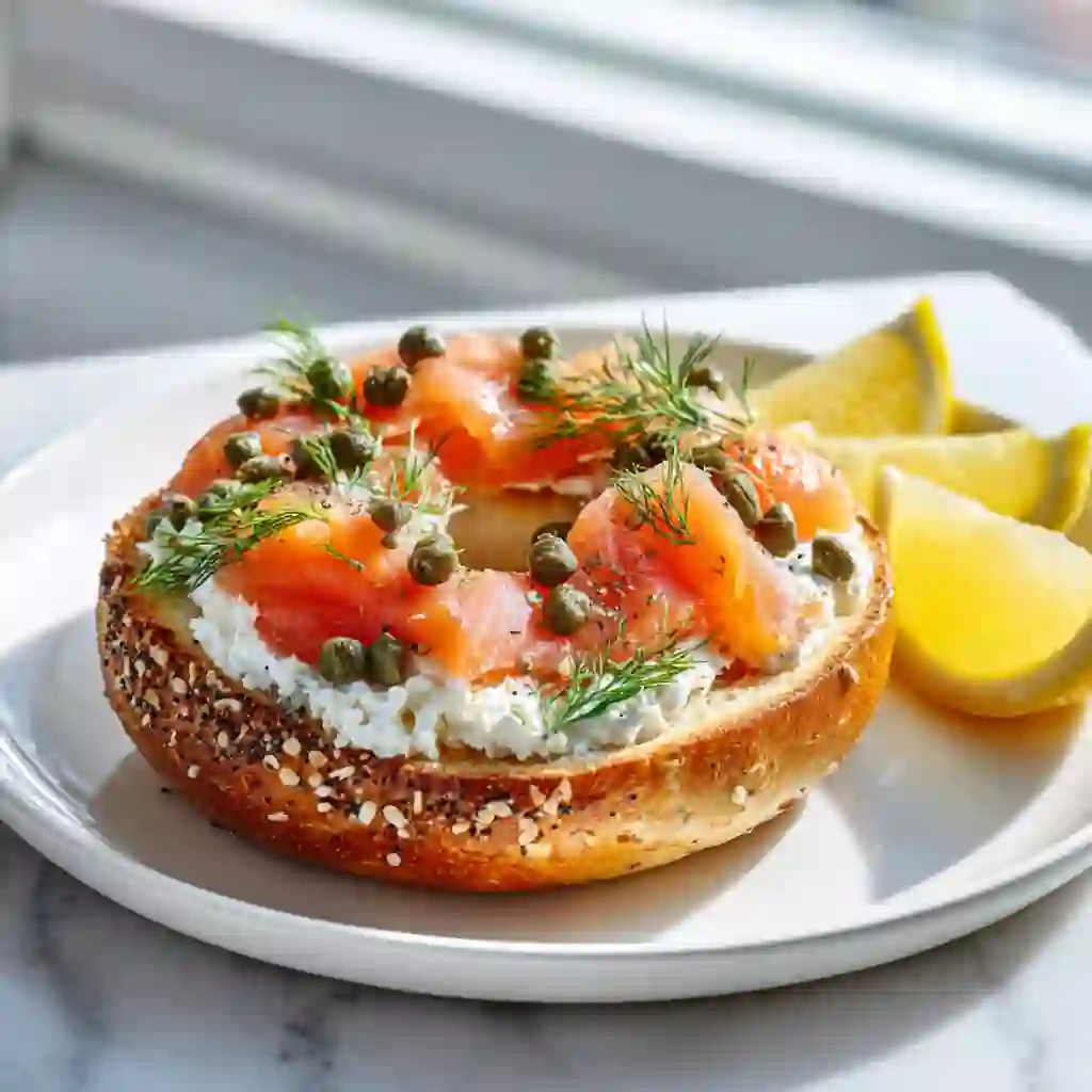 High Protein Bagel Recipe: A Delicious Power Breakfast Idea 7 Served high protein bagel with salmon