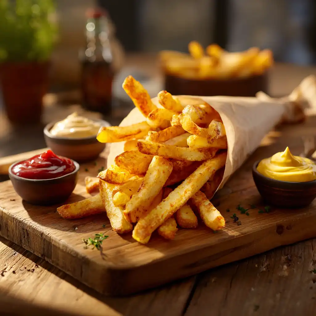 Air Fryer French Fries: Crispy, Golden, and Simply Irresistible 7 Air fryer French fries served with sauces