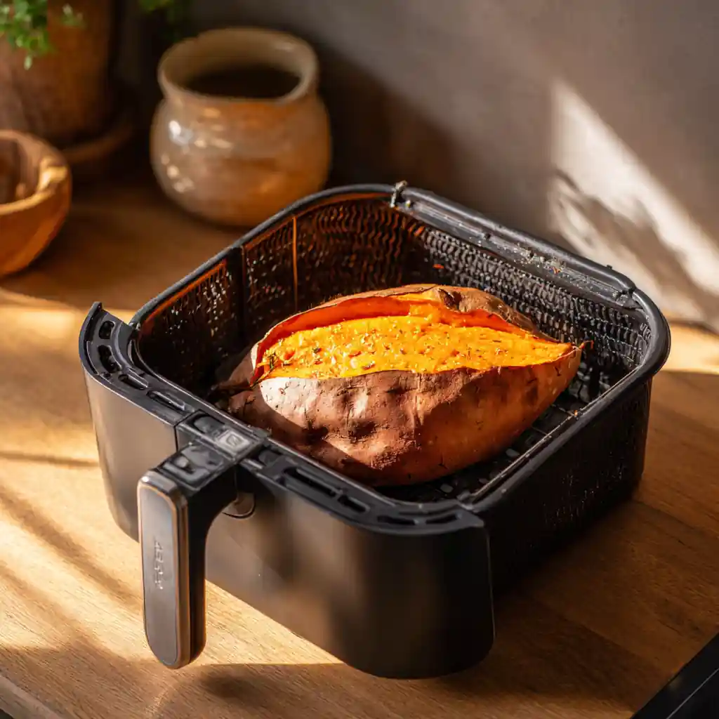 Sweet Potato in Air Fryer: Easy, Crispy, and Delicious Every Time 5 Cooked sweet potato in air fryer basket
