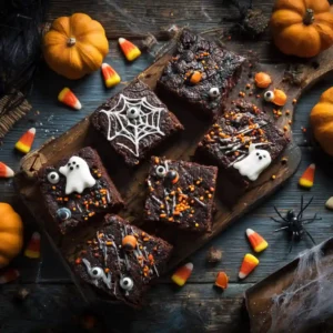 Halloween brownies decorated with spooky toppings