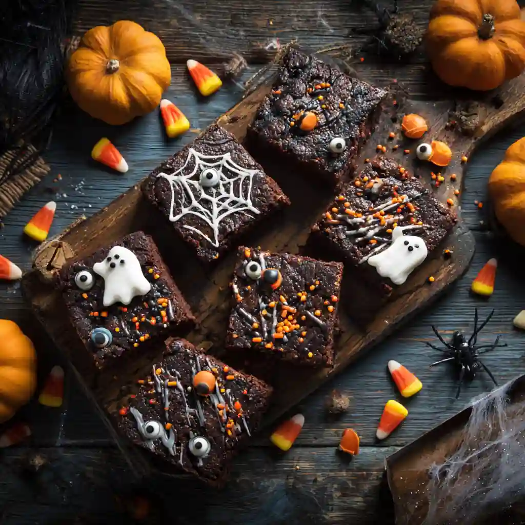 Halloween brownies decorated with spooky toppings