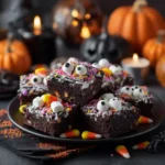 Decorated Halloween brownies ready to serve