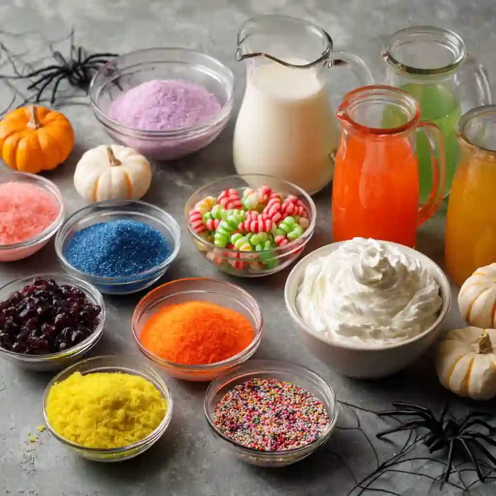 Halloween jello shots served on spooky tray with festive decorations