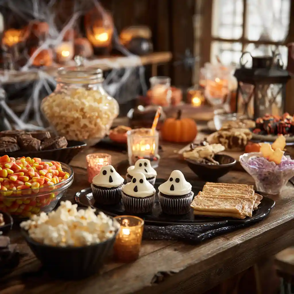 Halloween Party Treats That Wow: Easy, Spooky & Fun Snack Ideas 7 halloween snacks on rustic table with spooky decorations