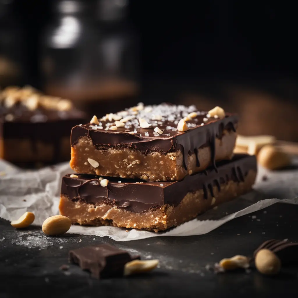 high-protein chocolate peanut butter bars on cutting board