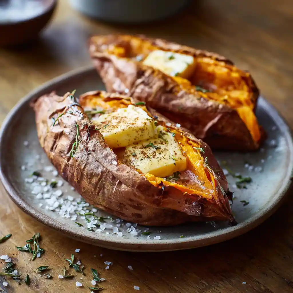 Sweet Potato in Air Fryer: Easy, Crispy, and Delicious Every Time 7 Sweet potato with butter and cinnamon served on plate