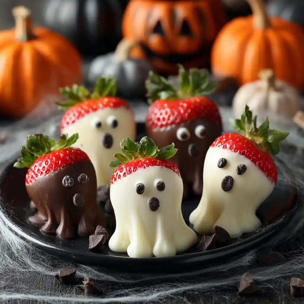 ghost strawberries Halloween dessert white chocolate