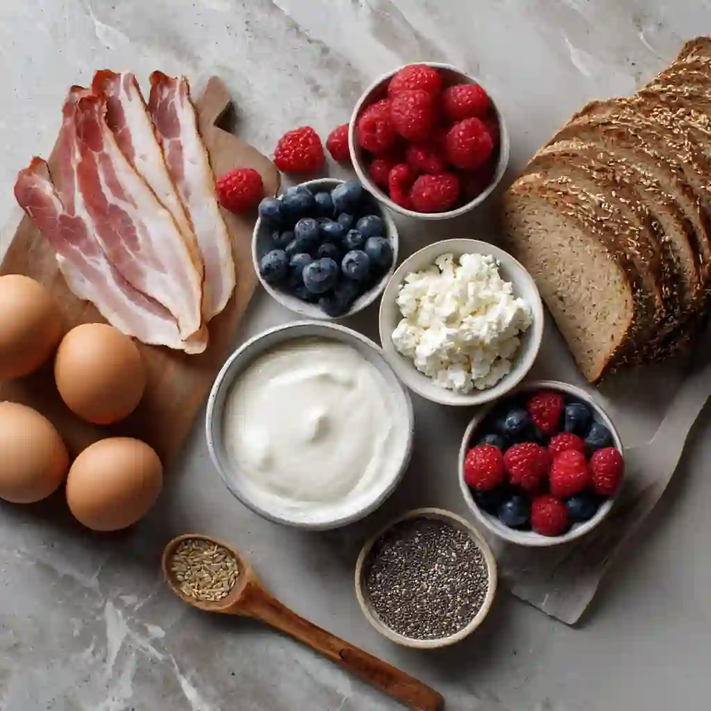 Ingredients for a high-protein breakfast for weight loss