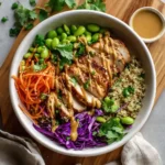 Peanut chicken protein bowl with grilled chicken and peanut sauce