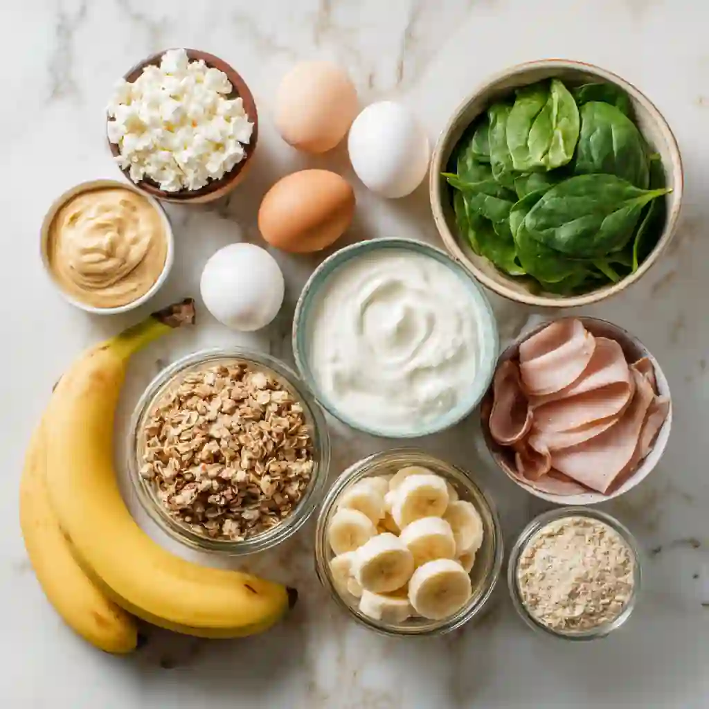 Ingredients for quick high-protein breakfast prep