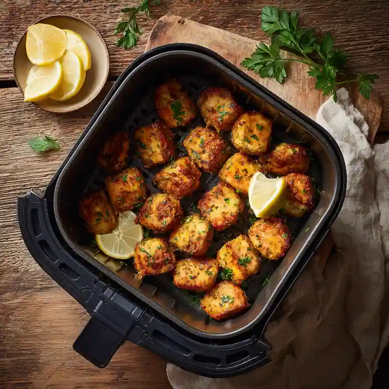 Air fryer salmon bites cooked and crispy