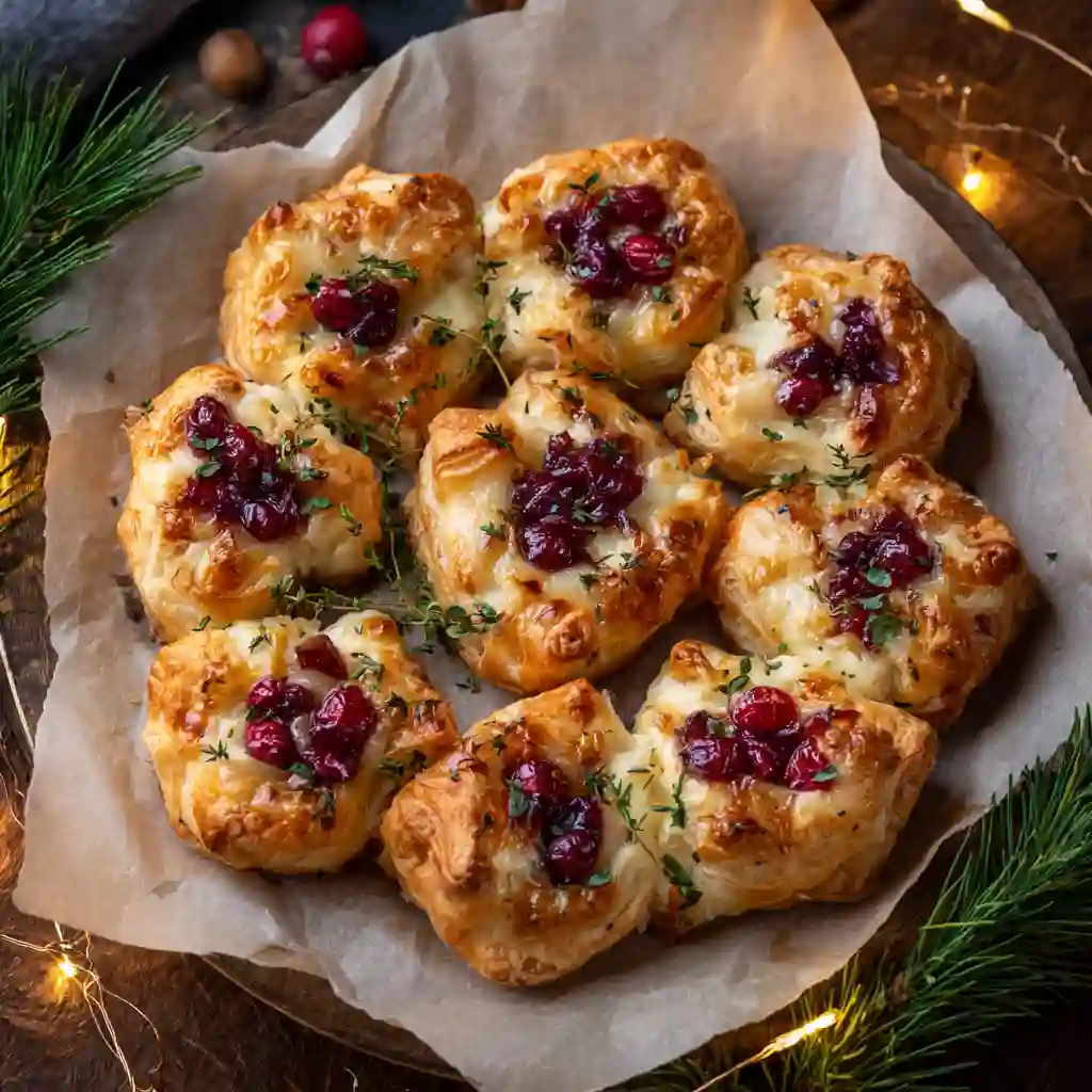 Brie & Cranberry Puff Pastry Bites appetizer for Christmas