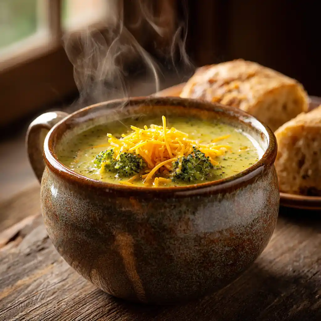 Broccoli Cheddar Soup (Panera-Style Copycat) That Tastes Like Home 1 Broccoli Cheddar Soup (Panera-Style Copycat) served hot with cheese