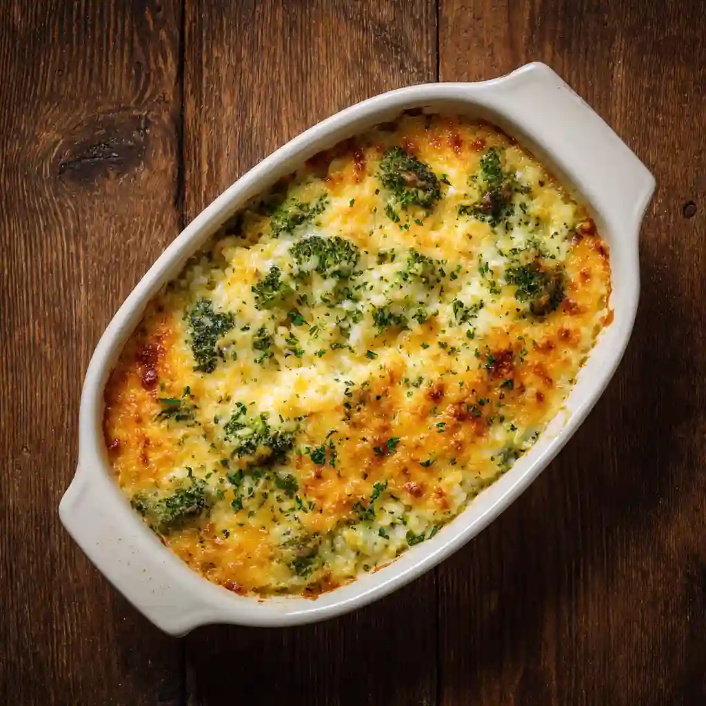 Cheesy Broccoli and Rice Casserole – The Side Everyone Comes Back For 1 Cheesy broccoli and rice casserole in a white baking dish
