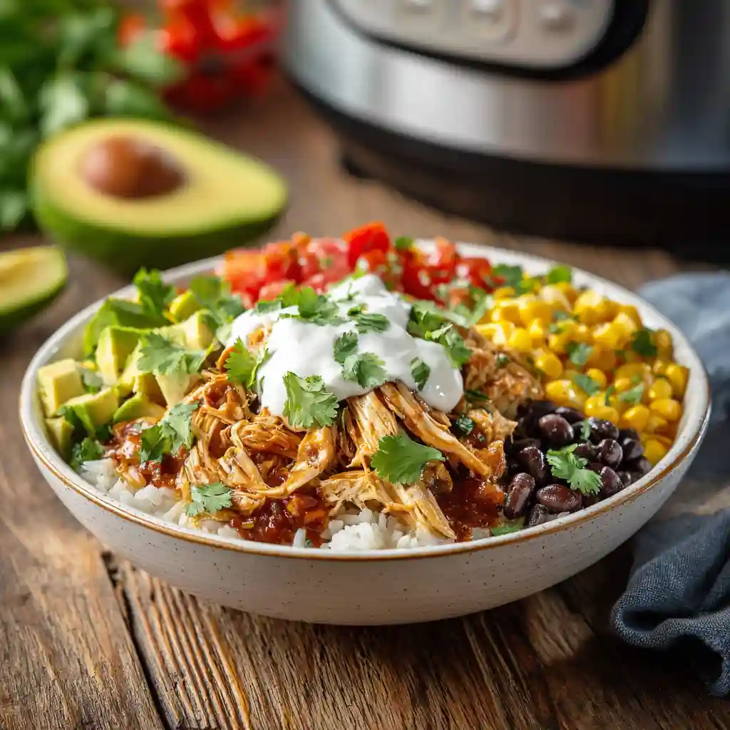 Protein-packed chicken burrito bowl made in the slow cooker