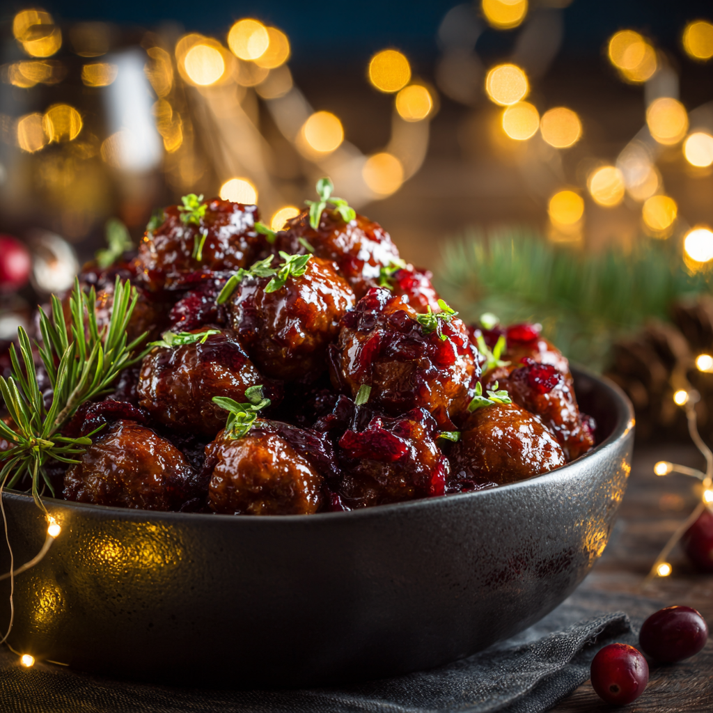 Cranberry BBQ Meatballs: The Holiday Appetizer Everyone Will Love 1 Cranberry BBQ meatballs Christmas appetizer served warm