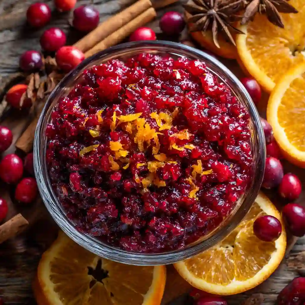 Fresh Cranberry Orange Relish served as a Thanksgiving side dish