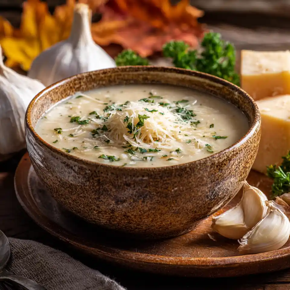 Garlic Parmesan Potato Soup – Creamy, Bold & Comforting 1 Garlic Parmesan Potato Soup with shredded parmesan and parsley