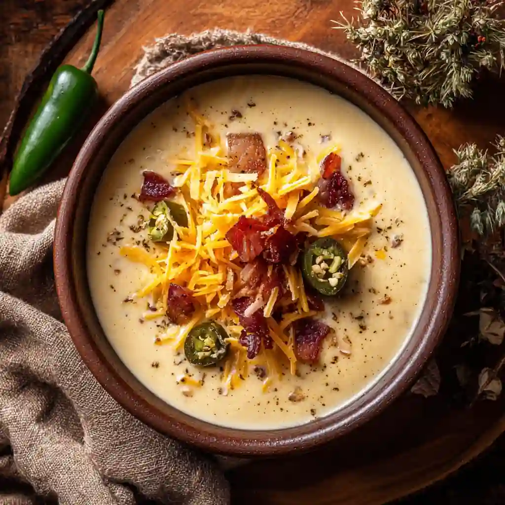Jalapeño Popper Soup with Bacon: Creamy, Spicy, Irresistible 1 Creamy jalapeño popper soup with bacon in a bowl