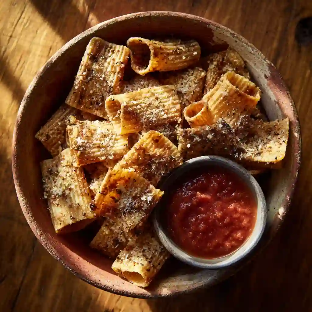 Air Fryer Rigatoni Pasta Chips with Marinara Dip
