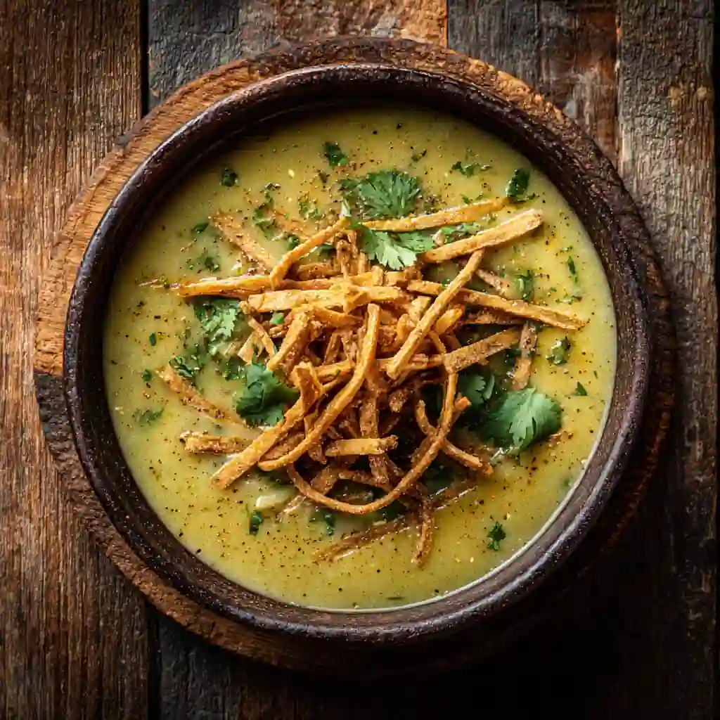 Roasted Poblano & Potato Soup: A Comfort Bowl with a Smoky Kick 1 Creamy Roasted Poblano and Potato Soup with tortilla strips