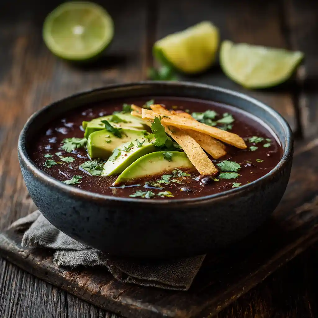 Smoky black bean soup with avocado and cilantro