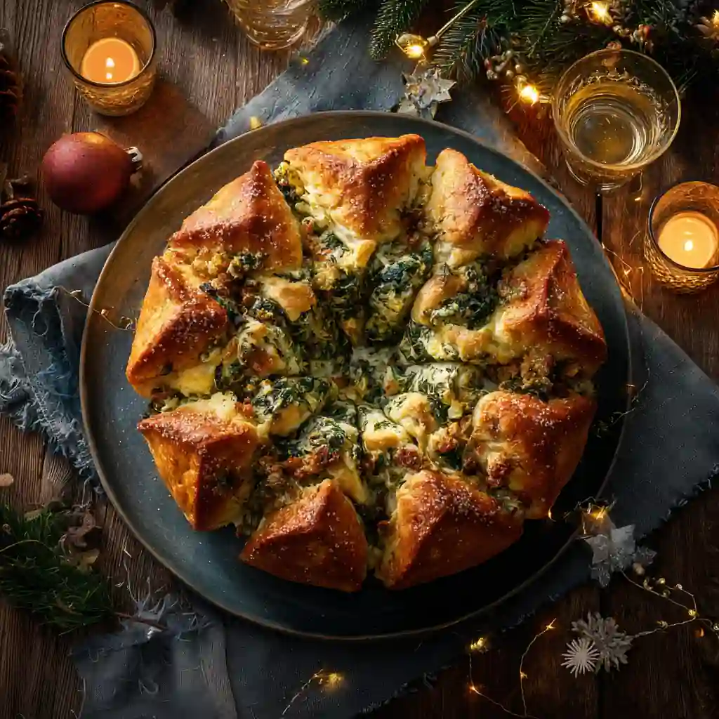 Spinach & Artichoke Pull-Apart Bread Star Christmas appetizer