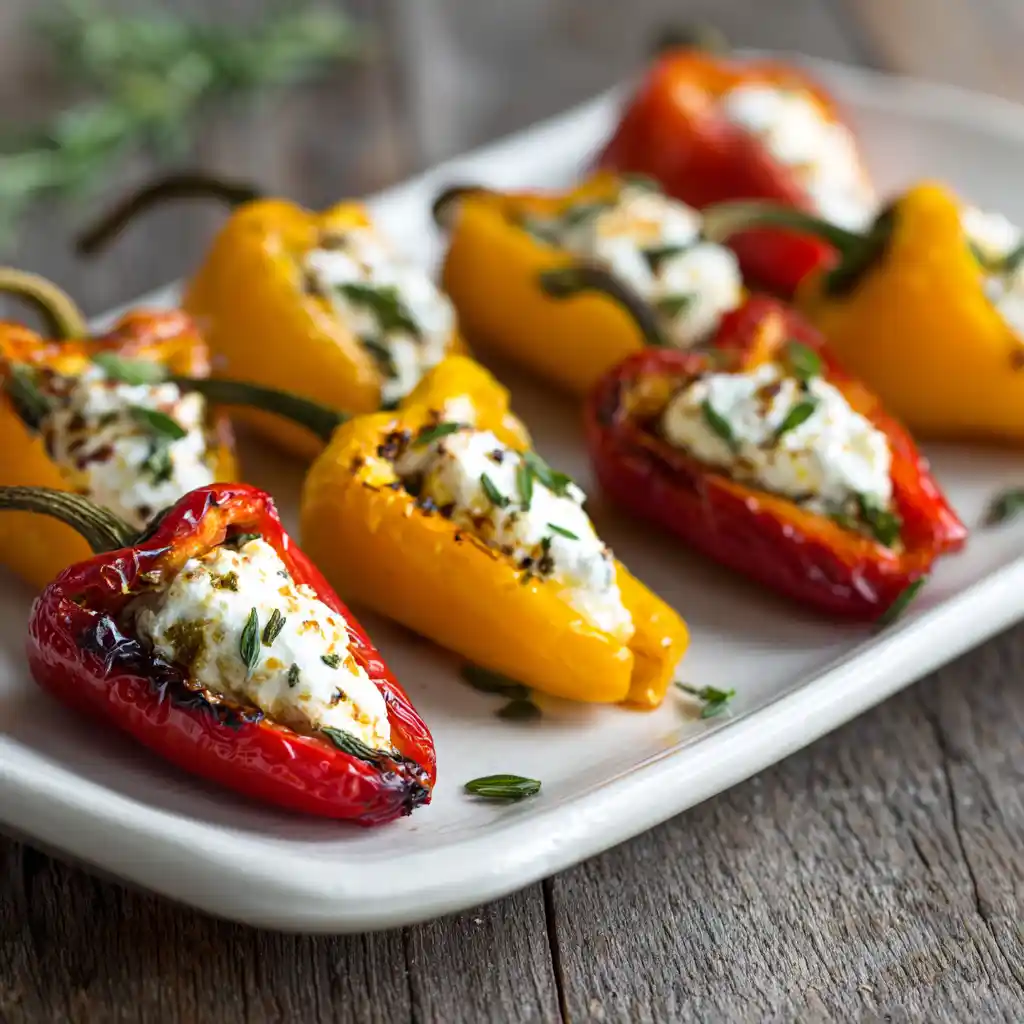 Stuffed mini peppers with goat cheese and herbs for Christmas