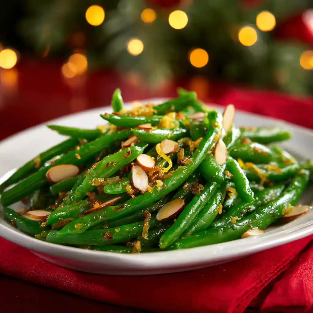 Green bean almondine with toasted almonds and lemon zest