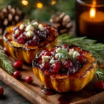 Honey-Glazed Acorn Squash with Goat Cheese and Cranberry Drizzle