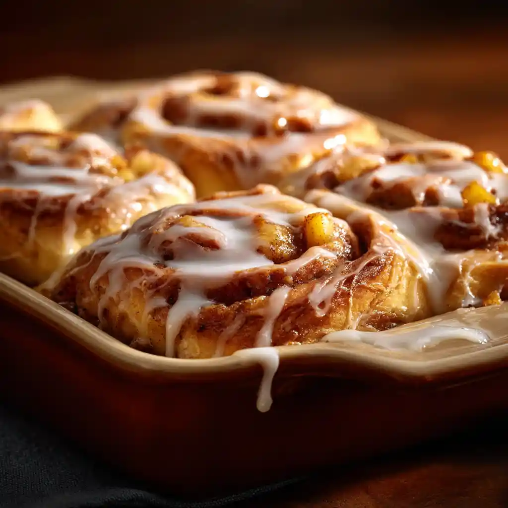 Apple pie cinnamon rolls with glazed tops and cinnamon apple filling