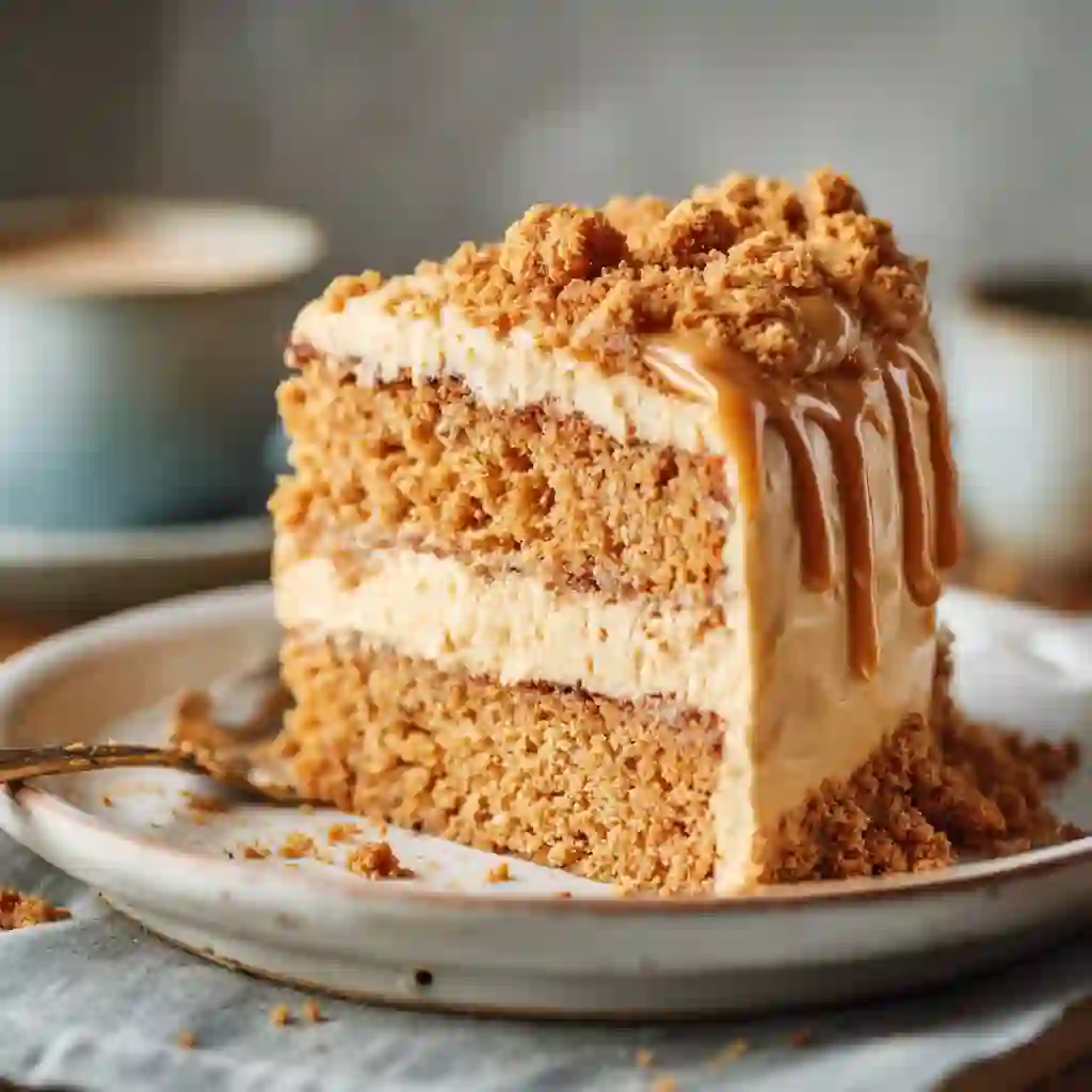 Biscoff Cookie Butter Cake with frosting and crushed cookies