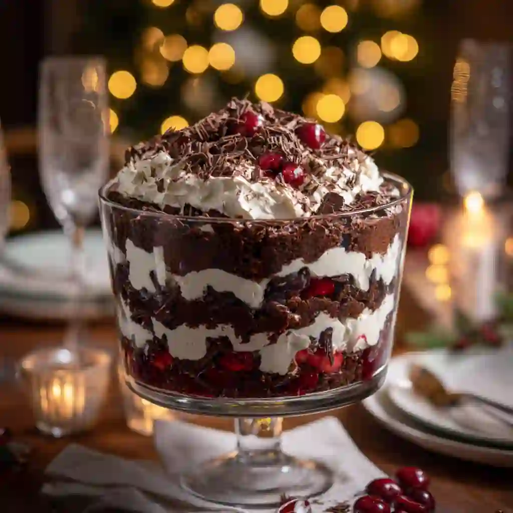 Black Forest Trifle for Christmas - A Showstopper Made Simple 1 Black Forest trifle with chocolate, cherries, and whipped cream for Christmas