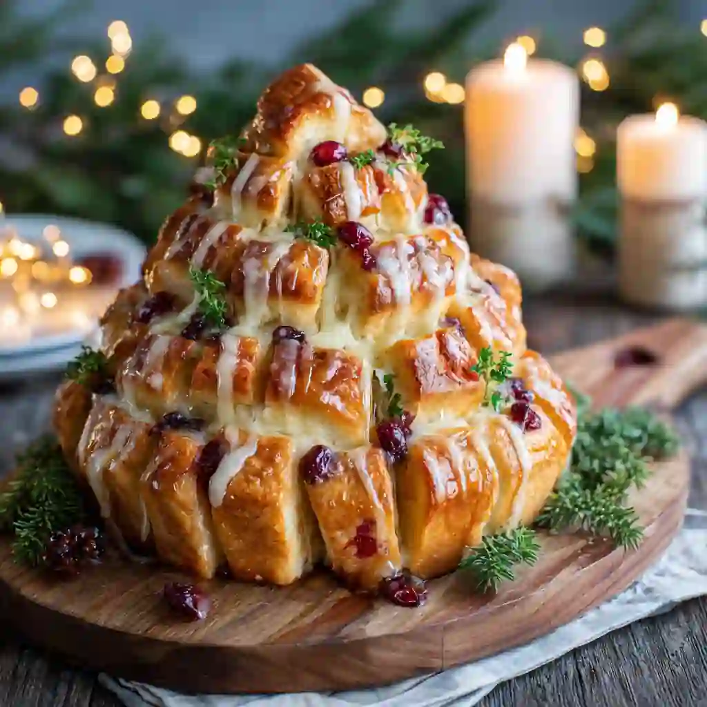 Cranberry & Brie Pull-Apart Bread Tree baked for a festive Christmas appetizer
