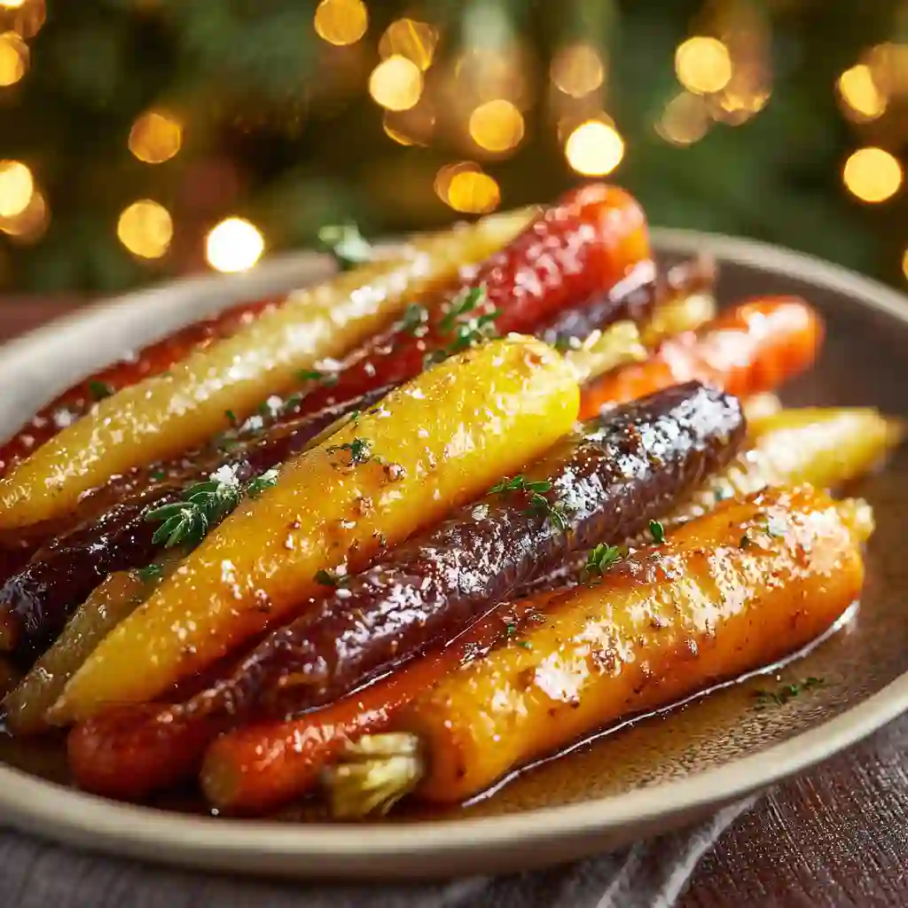 Brown sugar glazed carrots glistening in a festive bowl