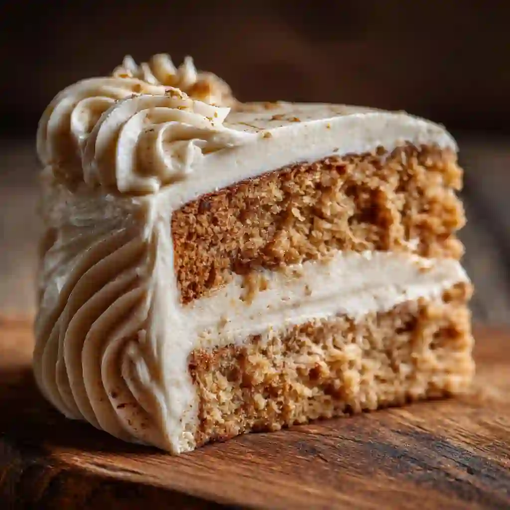 Cake with brown butter cream cheese frosting topped with caramel drizzle