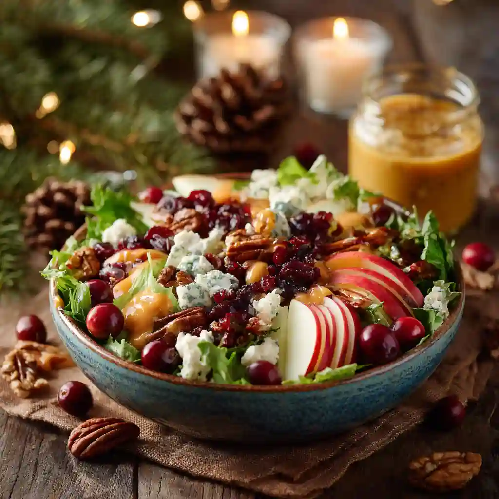 Christmas salad with apples, cranberries, and honey mustard dressing