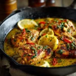 Cowboy Butter Chicken in skillet with garlic butter and lemon