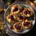 Mini cranberry and brie tartlets on a festive holiday tray