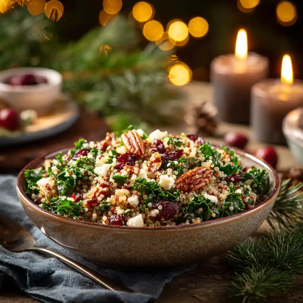 Cranberry Quinoa Christmas Salad with Feta and Kale