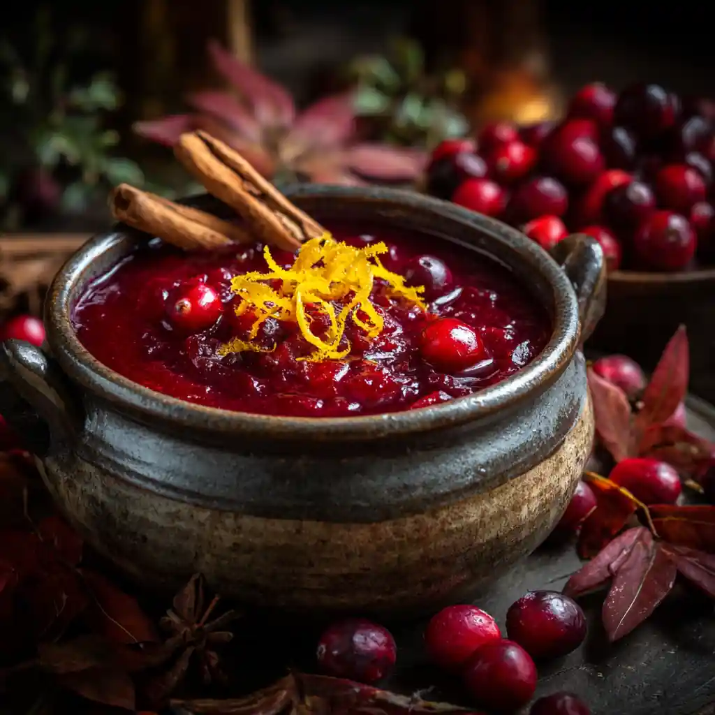 Homemade cranberry sauce from scratch in a bowl