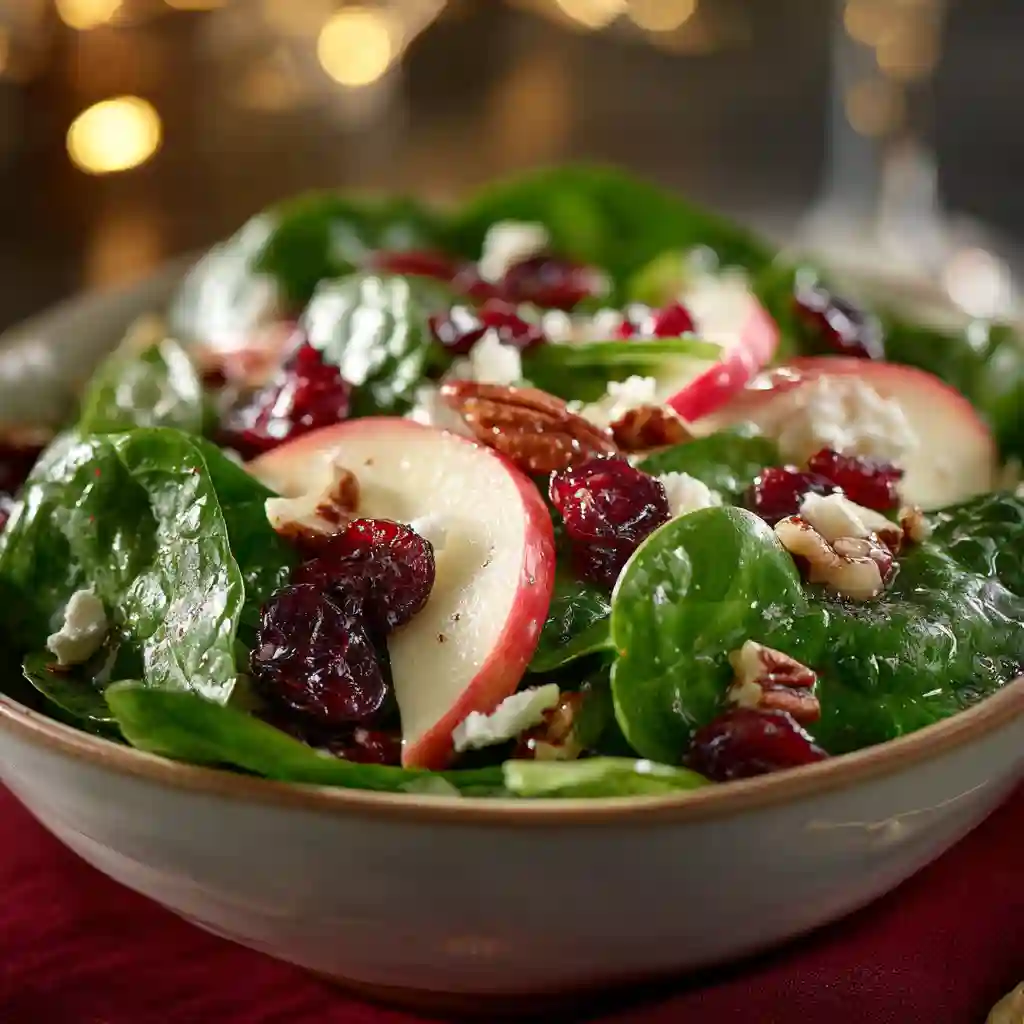 Best Christmas Cranberry Spinach Salad with goat cheese and pecans