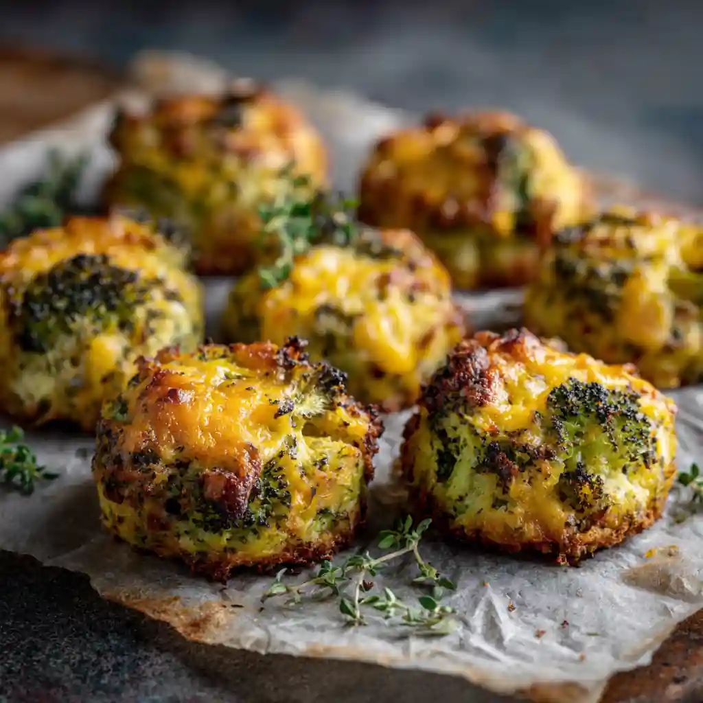Crispy Broccoli and Potato Bites on baking tray with melted cheese